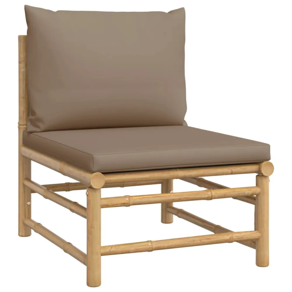 Set Salotto da Giardino 7pz con Cuscini Tortora Bambù Colori Vivaci