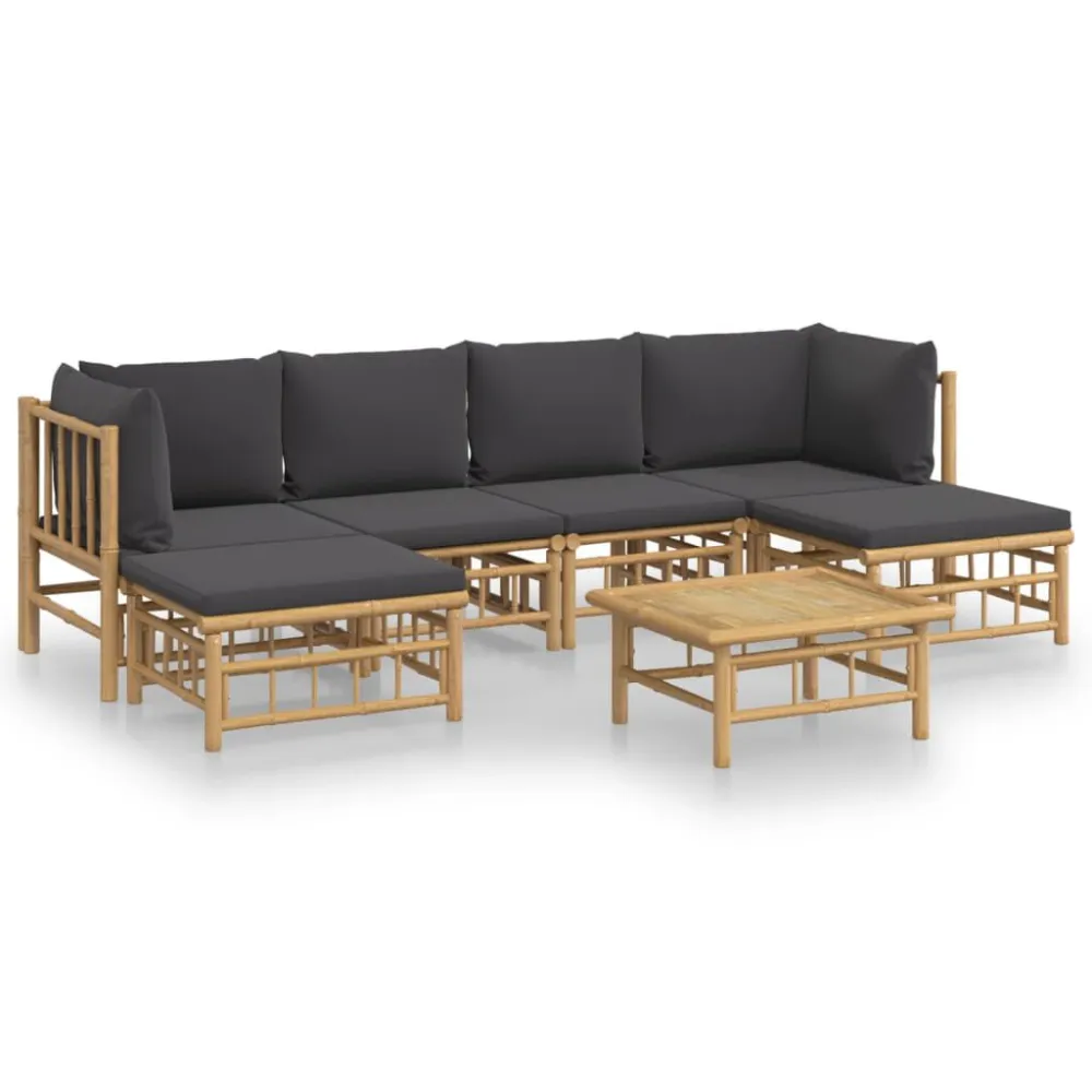 Set Salotto da Giardino 7pz con Cuscini Grigio Fosco Bambù