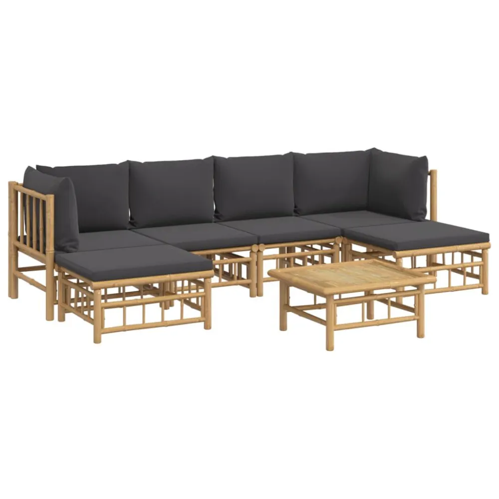 Set Salotto da Giardino 7pz con Cuscini Grigio Fosco Bambù