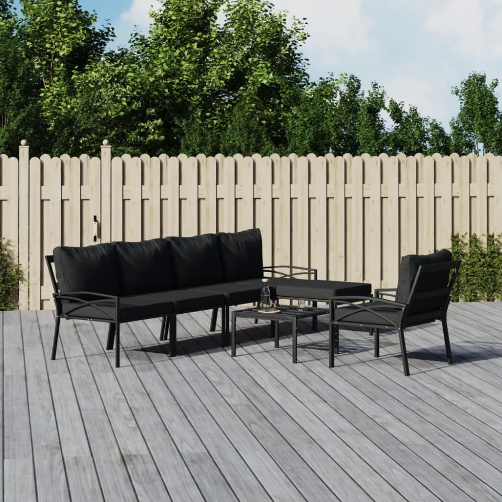 Set Salotto da Giardino 7pz con Cuscini Grigi Acciaio Easy Storage