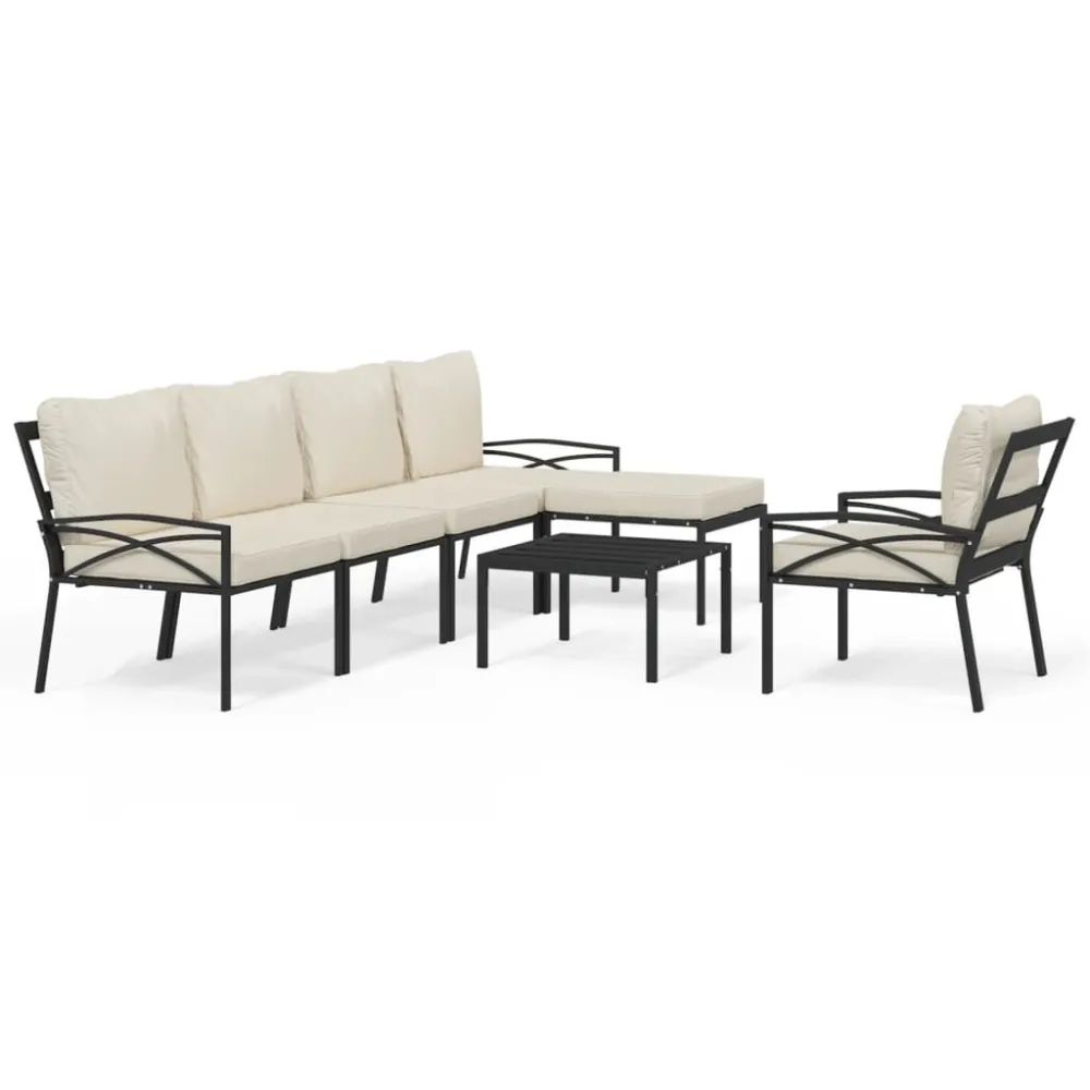 Set Salotto da Giardino 7pz con Cuscini Sabbia Acciaio con Schienale Regolabile