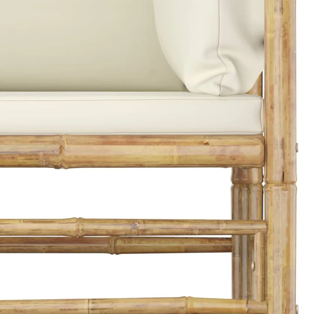 Set Salotto da Giardino 9pz con Cuscini Bianco Crema Bambù per Giardino e Spiaggia