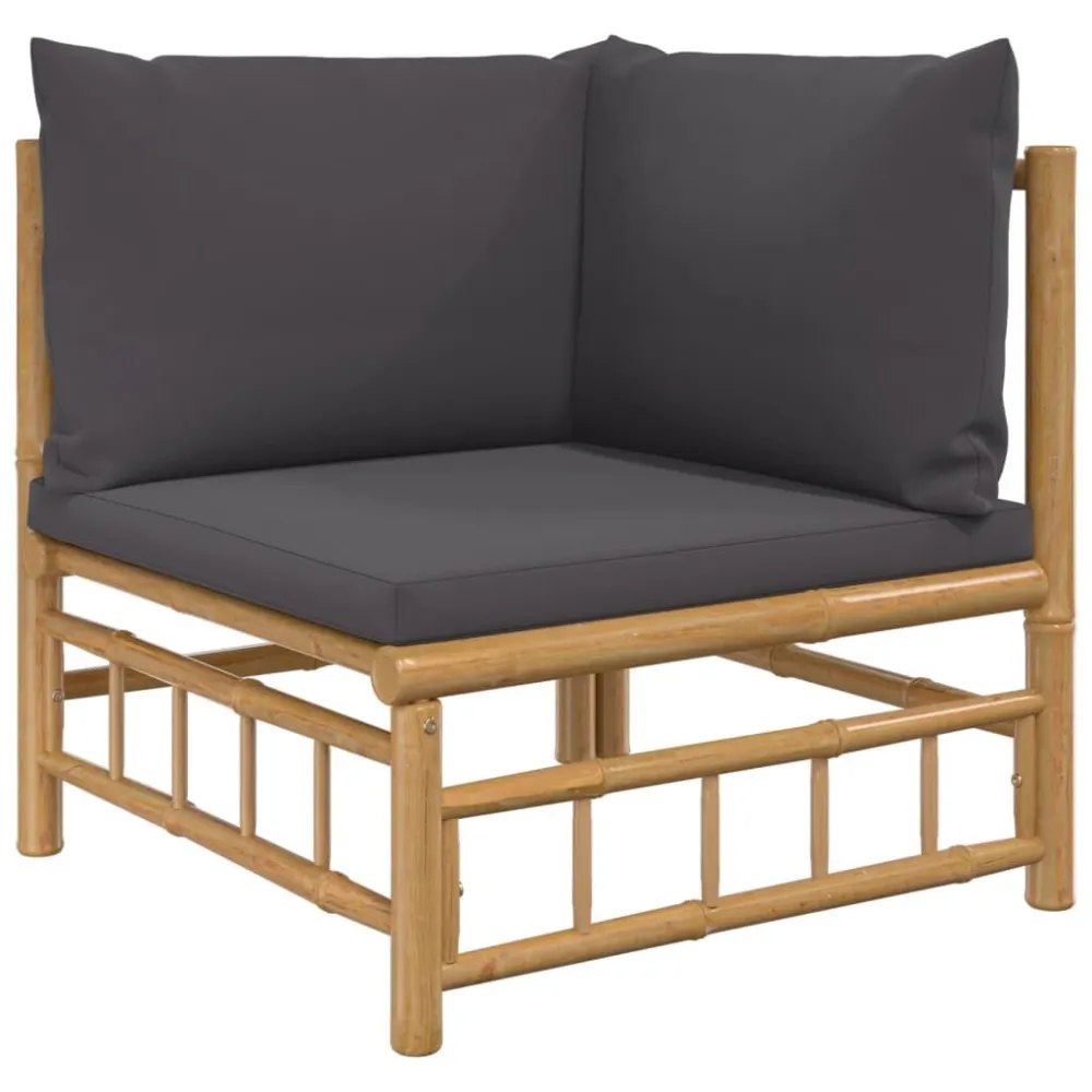 Set Salotto da Giardino 9pz con Cuscini Grigio Nero Bambù