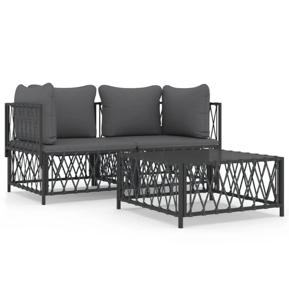 Set Salotto da Giardino 3 pz con Cuscini Acciaio Antracite con Struttura Acciaio