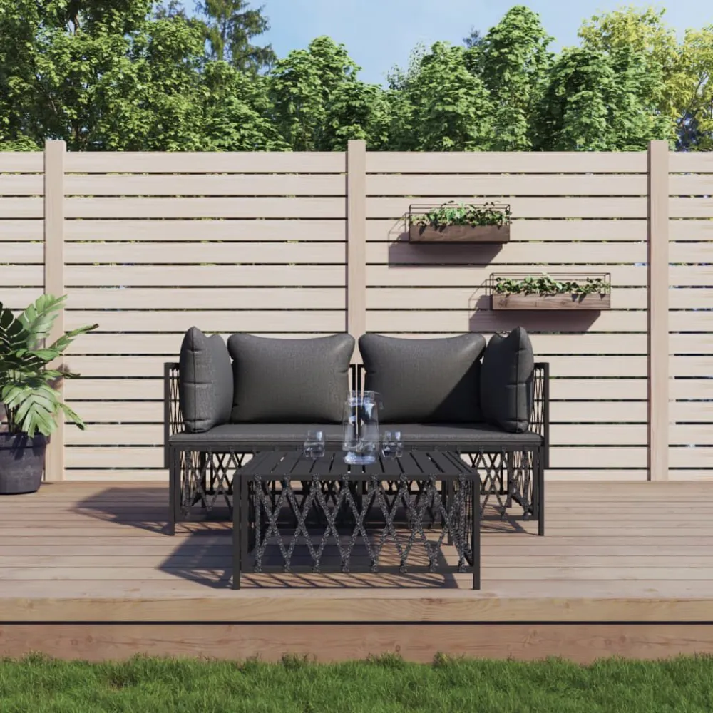 Set Salotto da Giardino 3 pz con Cuscini Acciaio Antracite con Struttura Acciaio