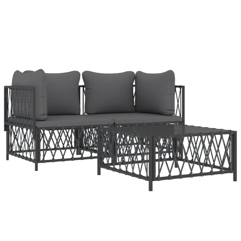 Set Salotto da Giardino 3 pz con Cuscini Acciaio Antracite con Struttura Acciaio
