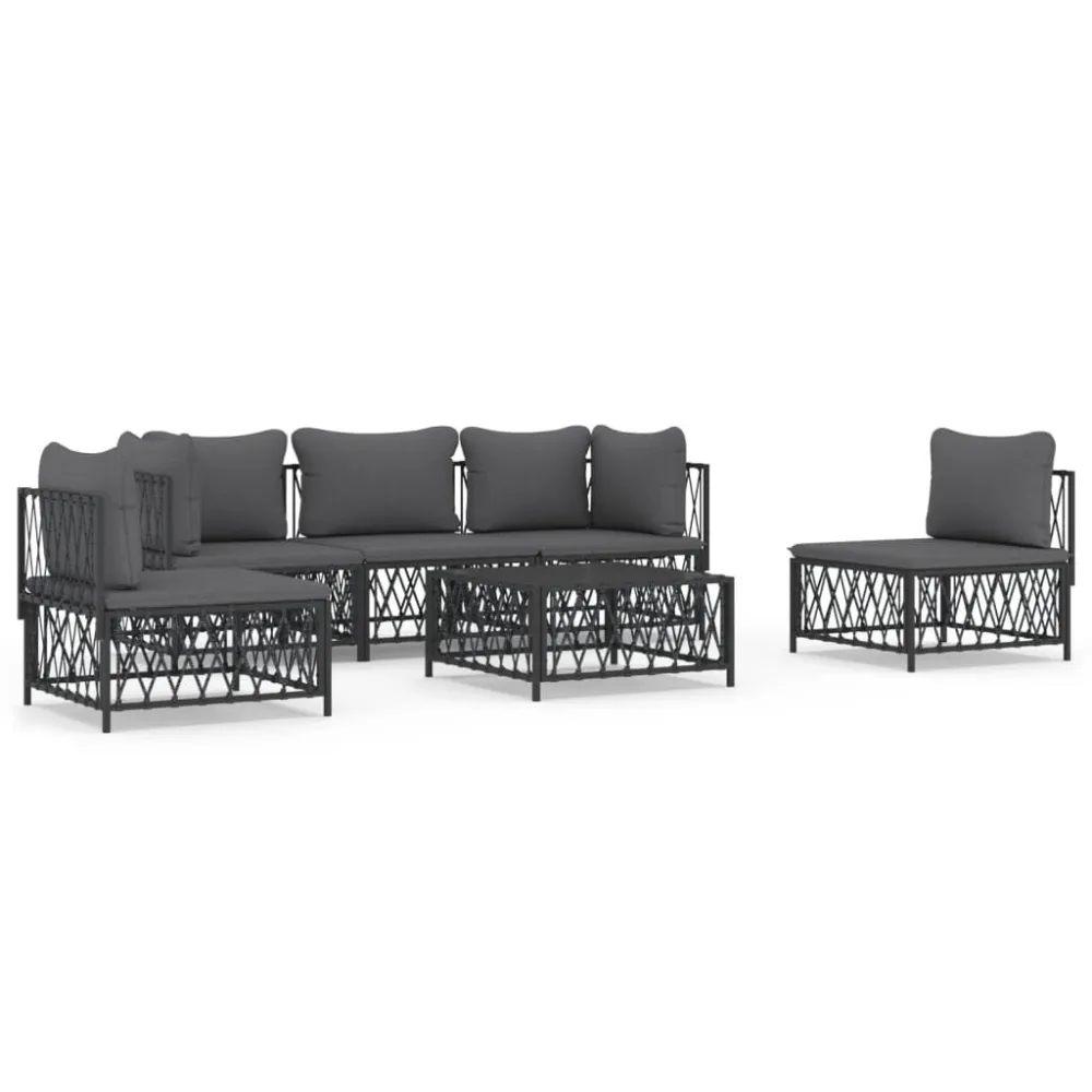 Set Salotto da Giardino 6 pz con Cuscini Acciaio Antracite con Struttura Acciaio