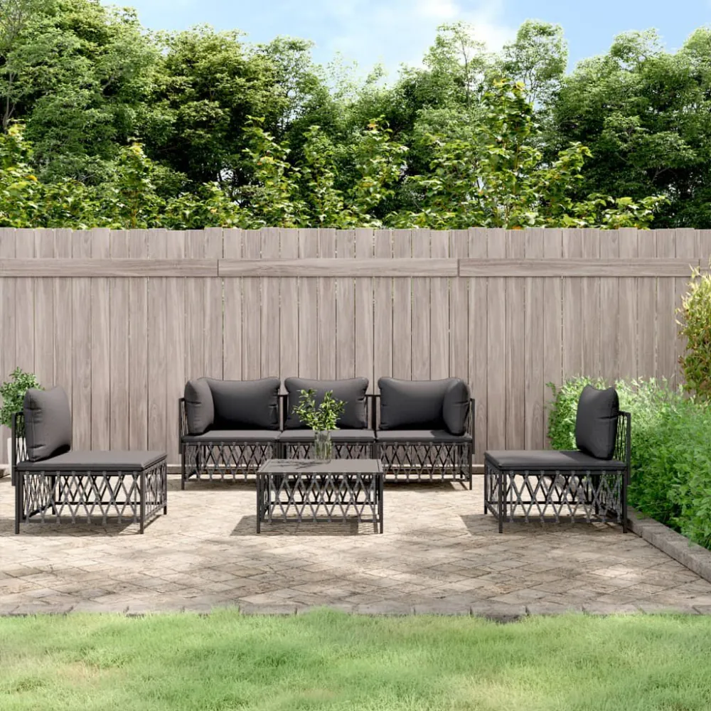 Set Salotto da Giardino 6 pz con Cuscini Acciaio Antracite con Struttura Acciaio