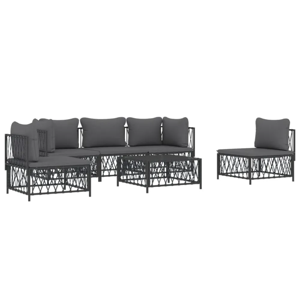 Set Salotto da Giardino 6 pz con Cuscini Acciaio Antracite con Struttura Acciaio