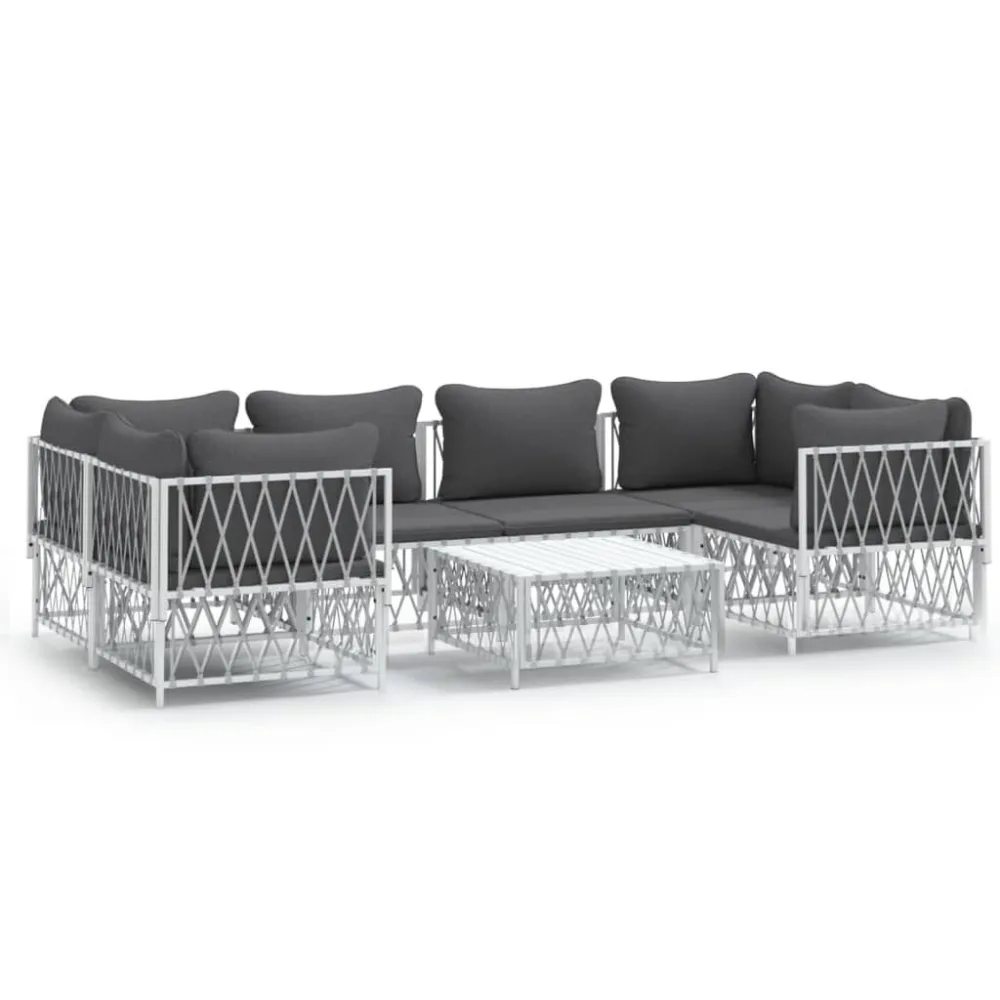 Set Salotto da Giardino 7 pz con Cuscini Acciaio Bianco | Pieghevole e Leggera