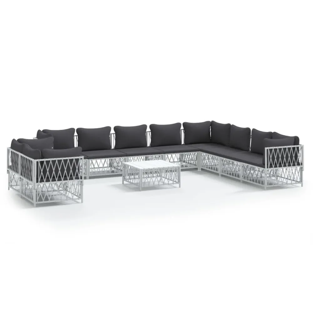 Set Salotto da Giardino 11 pz con Cuscini Acciaio Bianco Materiale Alluminio Anodizzato
