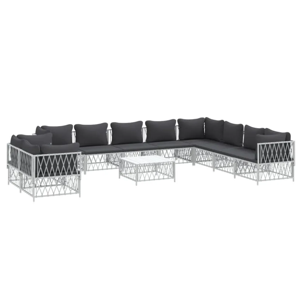 Set Salotto da Giardino 11 pz con Cuscini Acciaio Bianco Materiale Alluminio Anodizzato