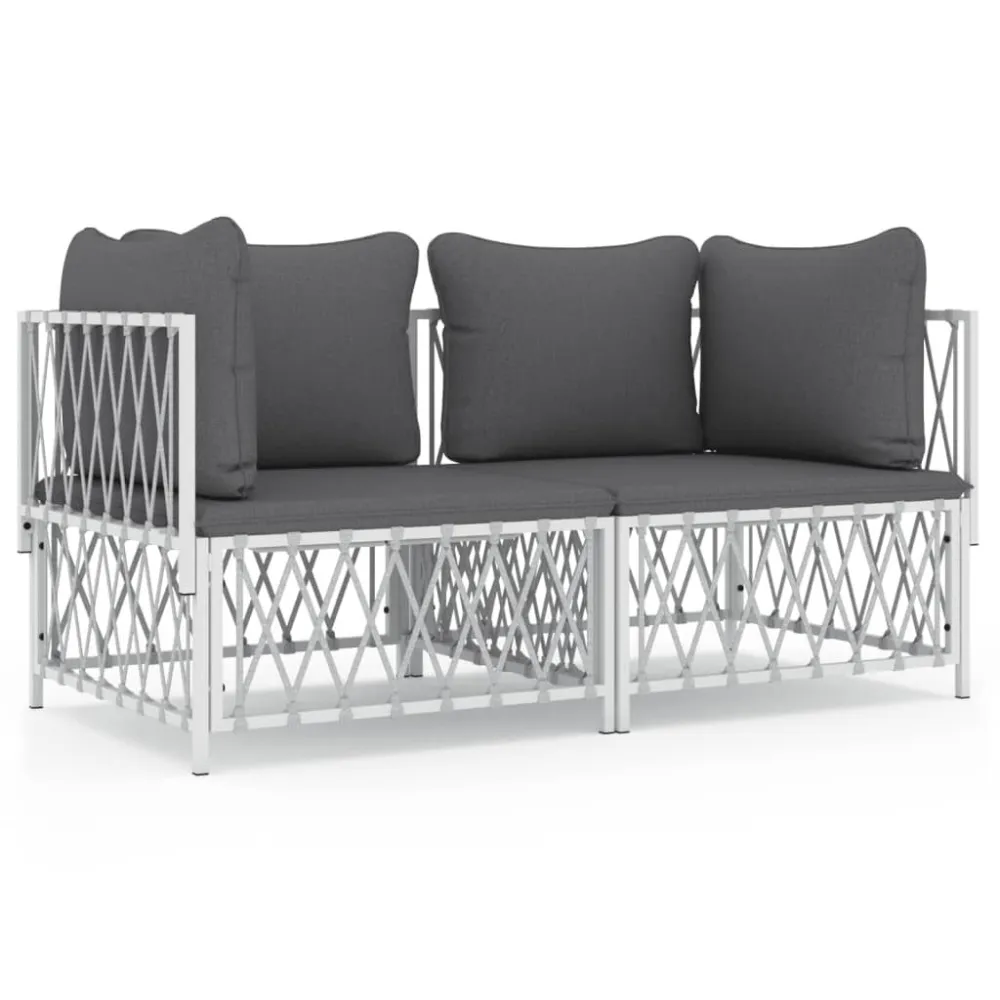 Set Salotto da Giardino 2 pz con Cuscini Acciaio Bianco con Rivestimento Tessuto