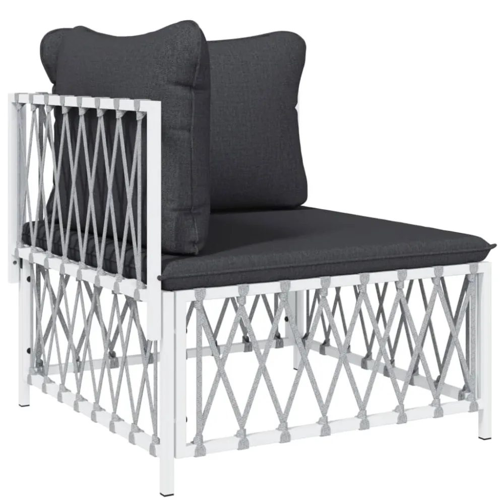 Set Salotto da Giardino 9 pz con Cuscini Acciaio Bianco con Rivestimento Tessuto