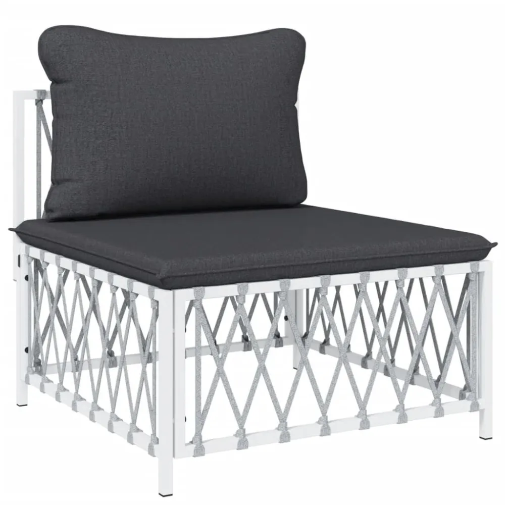 Set Salotto da Giardino 9 pz con Cuscini Acciaio Bianco con Rivestimento Tessuto