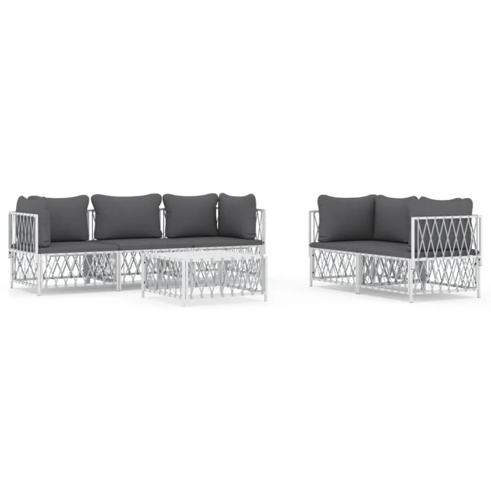 Set Salotto da Giardino 6 pz con Cuscini Acciaio Bianco con Cuscino Estraibile