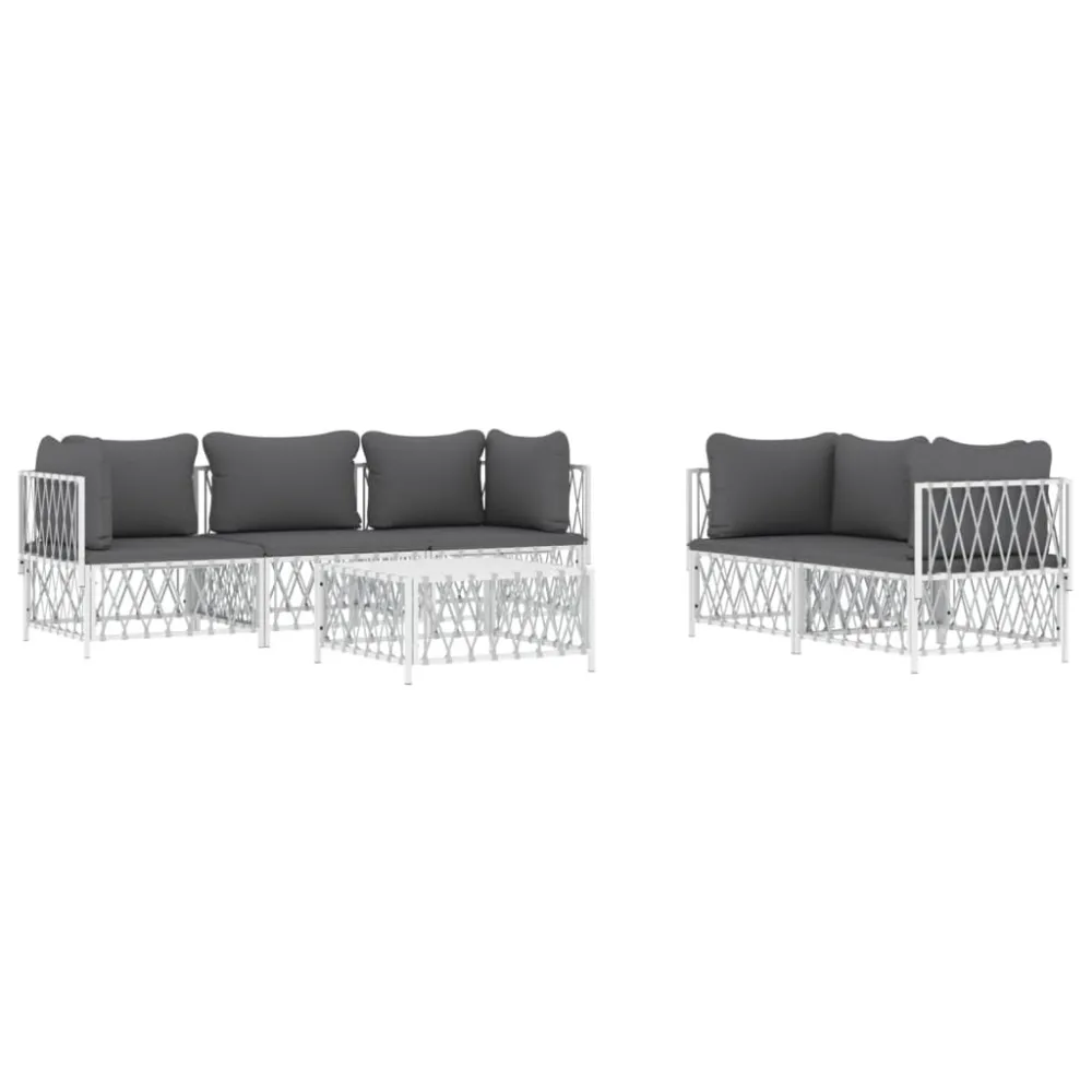 Set Salotto da Giardino 6 pz con Cuscini Acciaio Bianco con Cuscino Estraibile