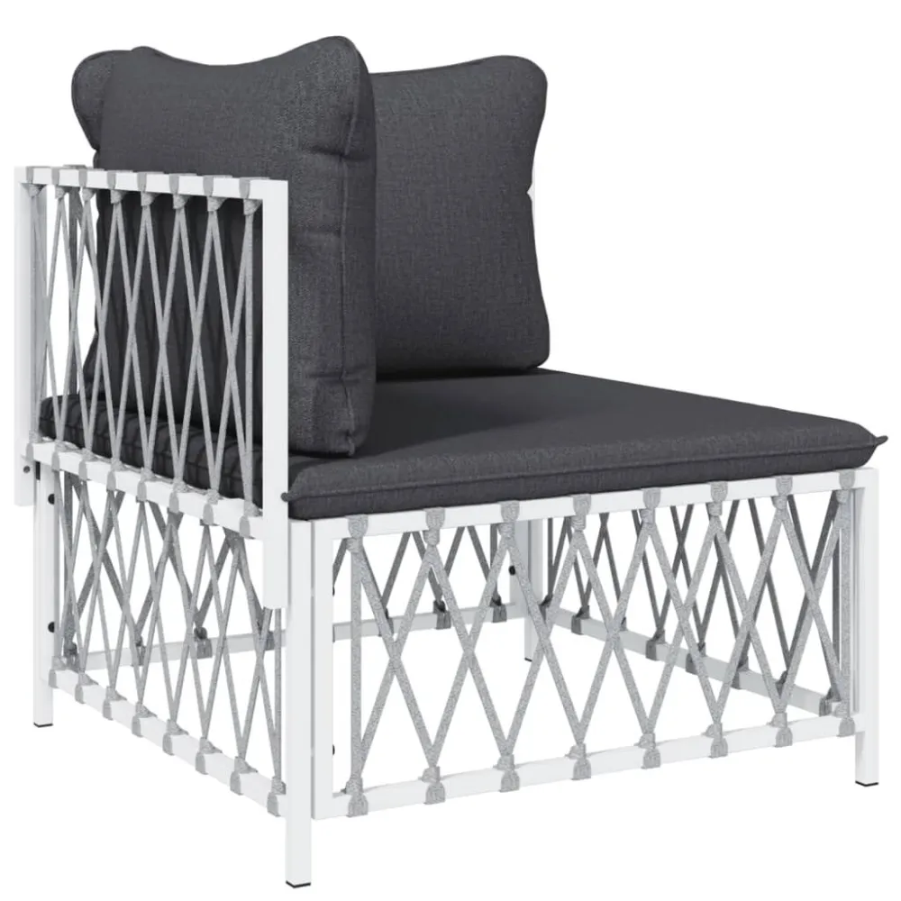 Set Salotto da Giardino 6 pz con Cuscini Acciaio Bianco con Cuscino Estraibile