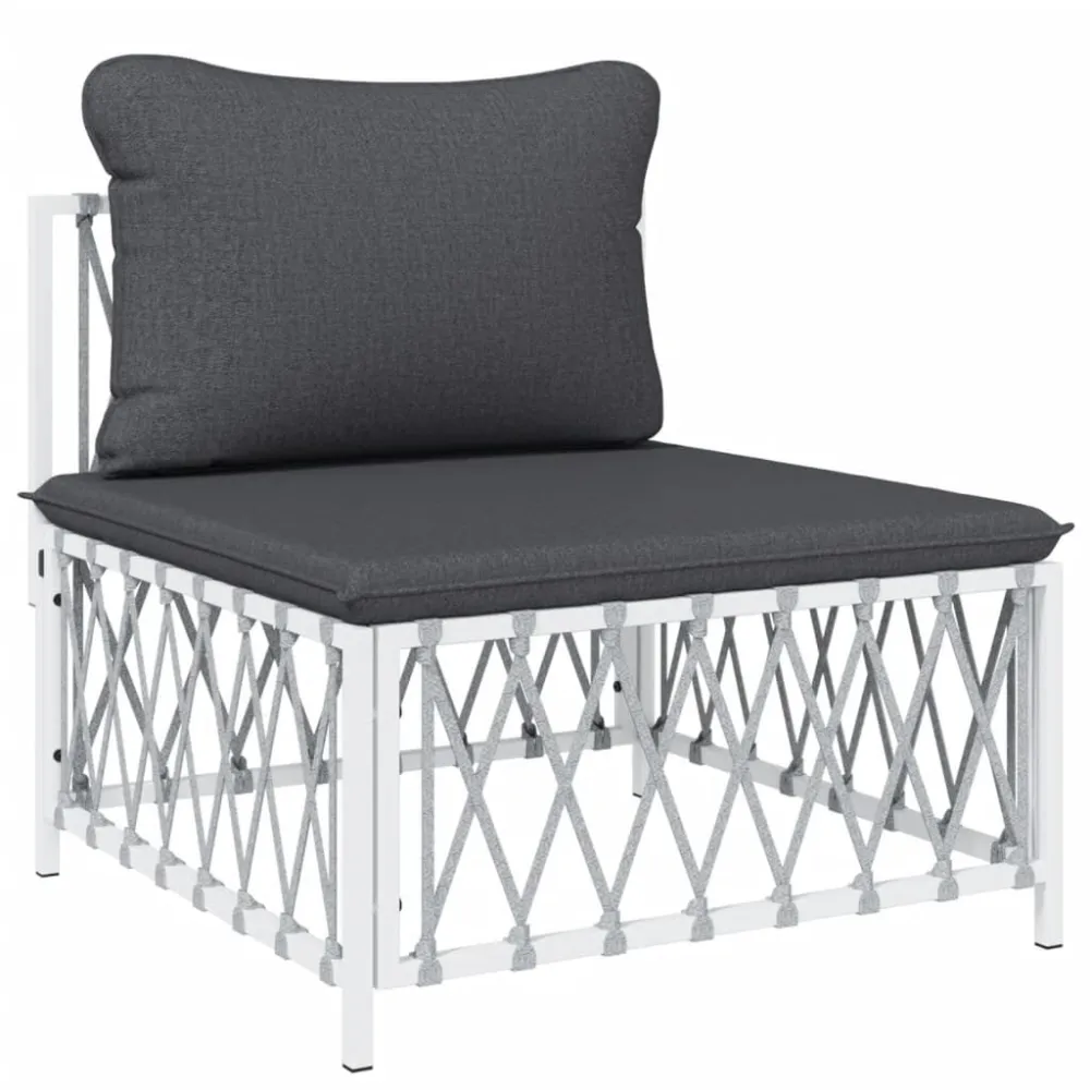Set Salotto da Giardino 6 pz con Cuscini Acciaio Bianco con Cuscino Estraibile