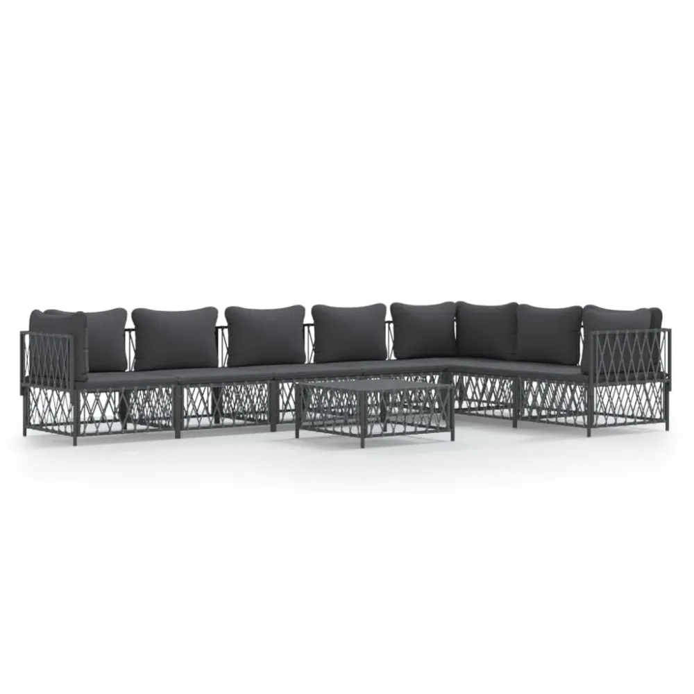 Set Salotto da Giardino 8 pz con Cuscini Antracite Acciaio con Portabicchiere Integrato