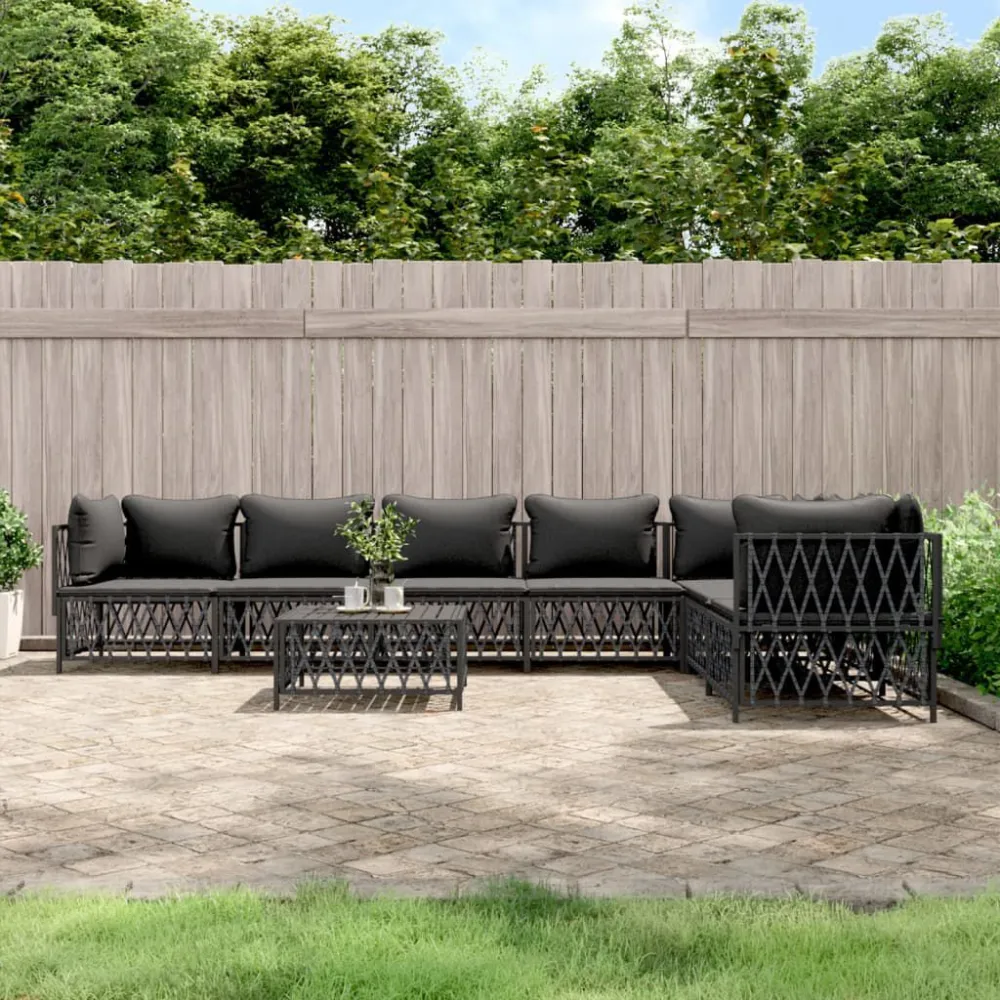 Set Salotto da Giardino 8 pz con Cuscini Antracite Acciaio con Portabicchiere Integrato