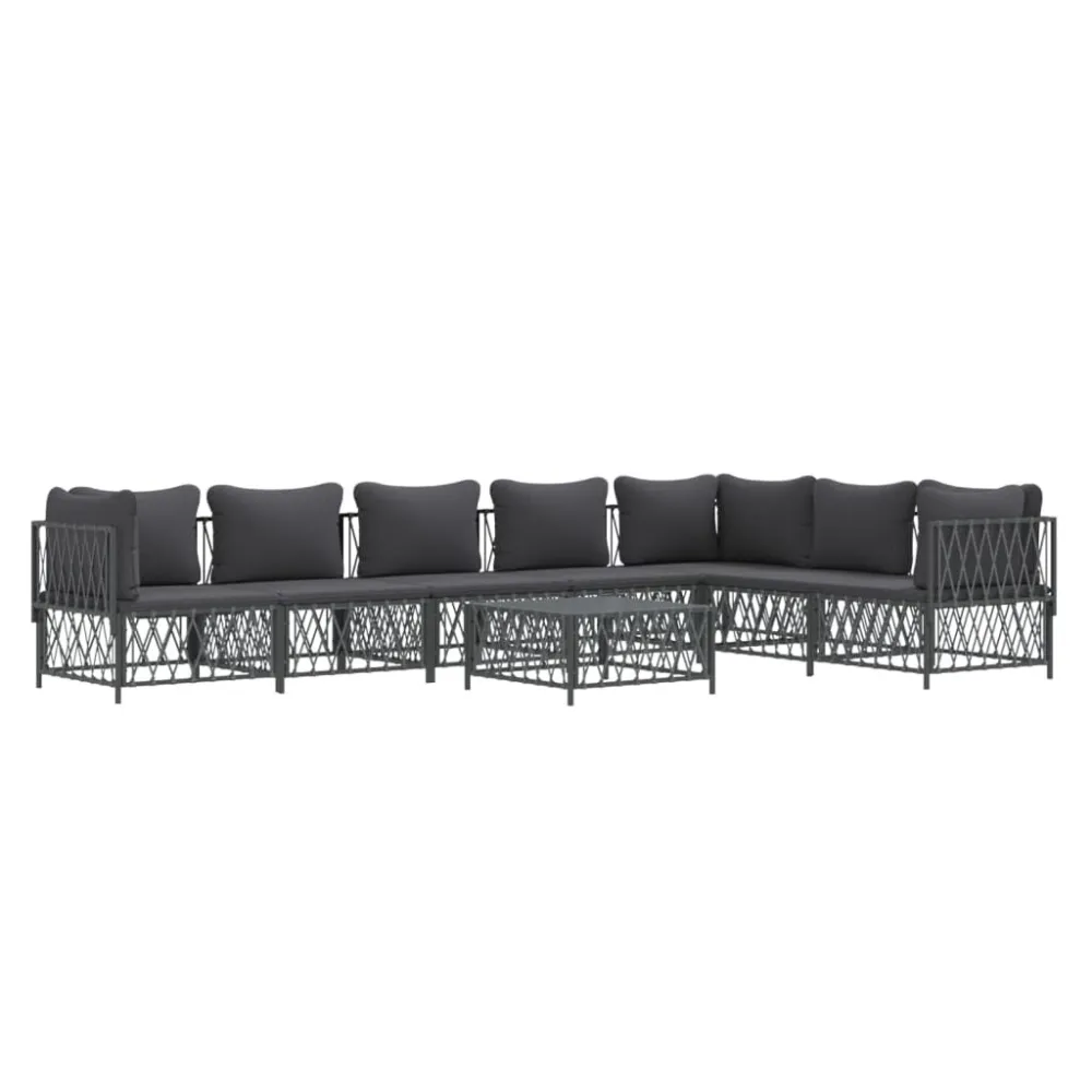 Set Salotto da Giardino 8 pz con Cuscini Antracite Acciaio con Portabicchiere Integrato