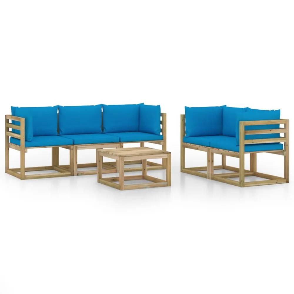 Set Salotto da Giardino 6 pz con Cuscini Blu Trasparente