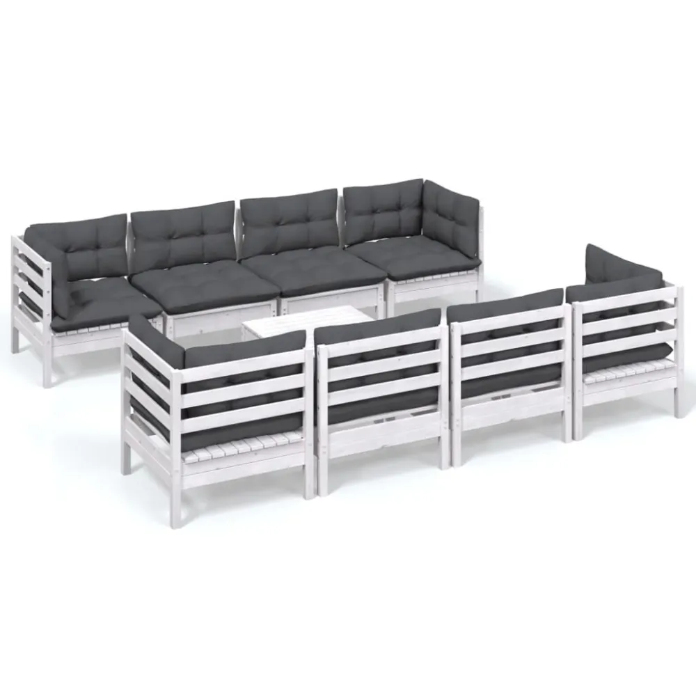 Set Salotto Giardino con Cuscini 9 pz Legno Massello di Pino con Schienale Regolabile
