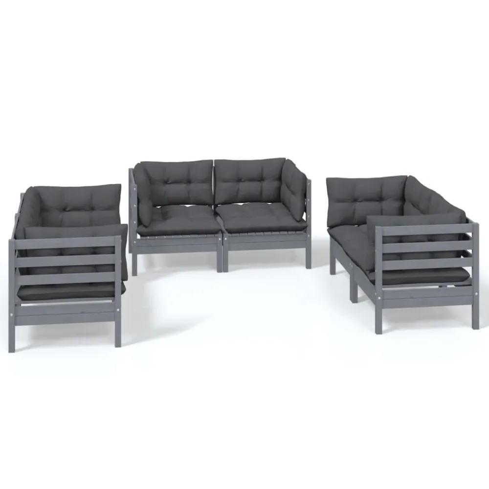 Set Salotto da Giardino 6 pz con Cuscini Legno Massello di Pino per Relax all'Aperto