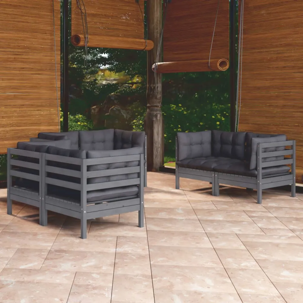 Set Salotto da Giardino 6 pz con Cuscini Legno Massello di Pino per Relax all'Aperto