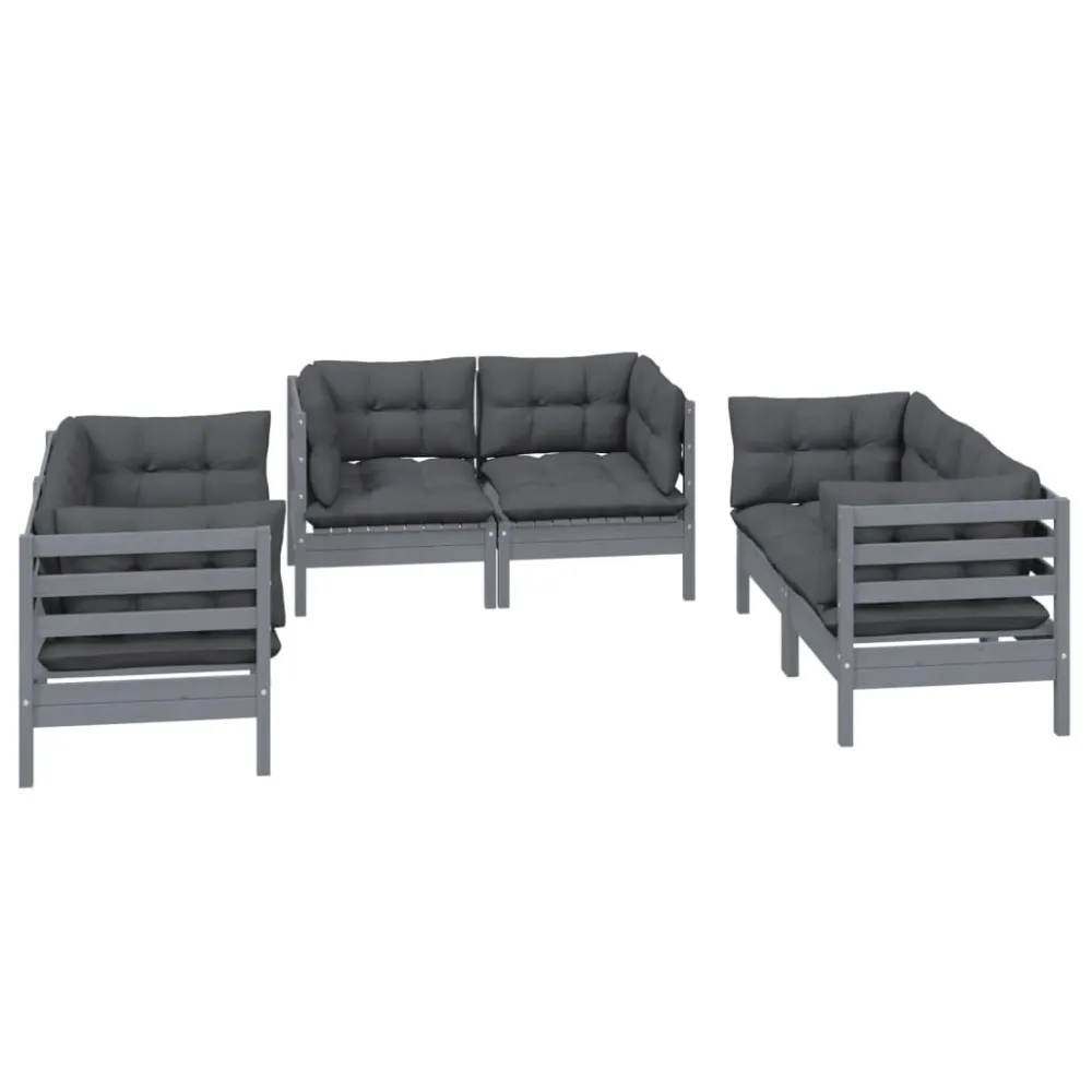 Set Salotto da Giardino 6 pz con Cuscini Legno Massello di Pino per Relax all'Aperto