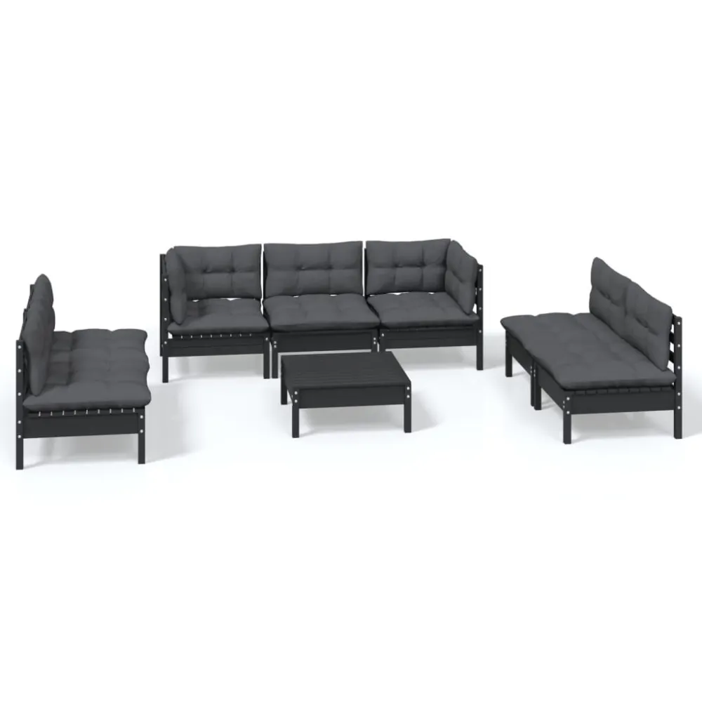 Set Salotto da Giardino con Cuscini 8 pz Legno Massello di Pino con Portabicchiere Integrato