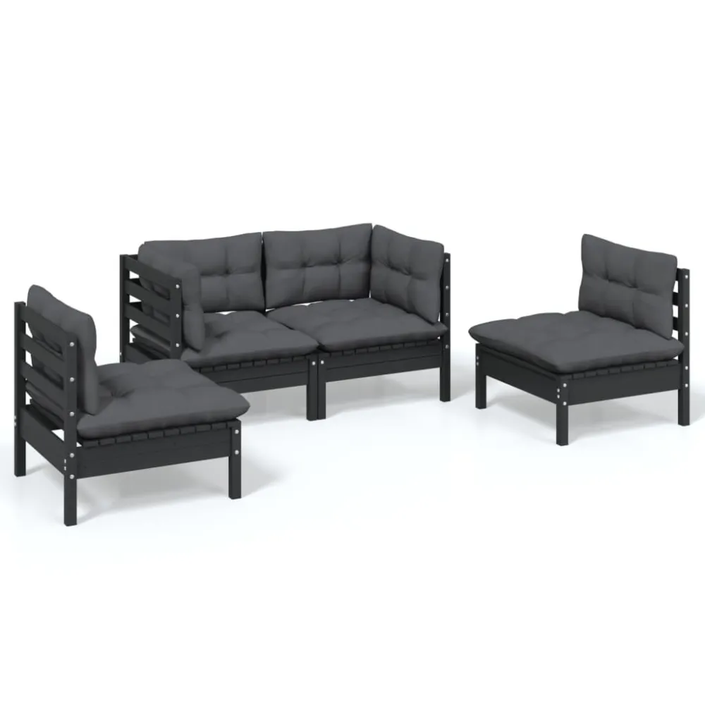 Set Salotto da Giardino 4 pz con Cuscini Legno Massello di Pino Legno Massello