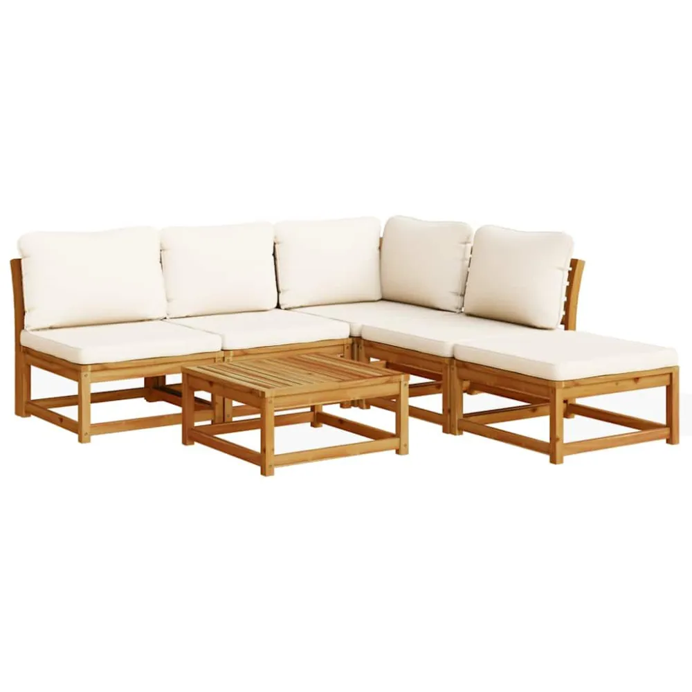 Set Salotto da Giardino 6 pz con Cuscini Massello di Acacia con Cuscino Estraibile