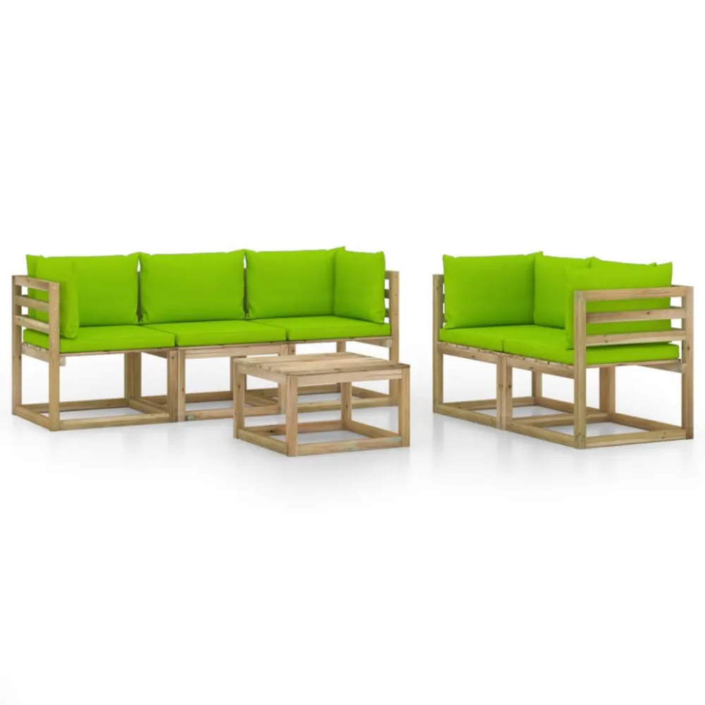 Set Salotto da Giardino 6 pz con Cuscini Verde Trasparente