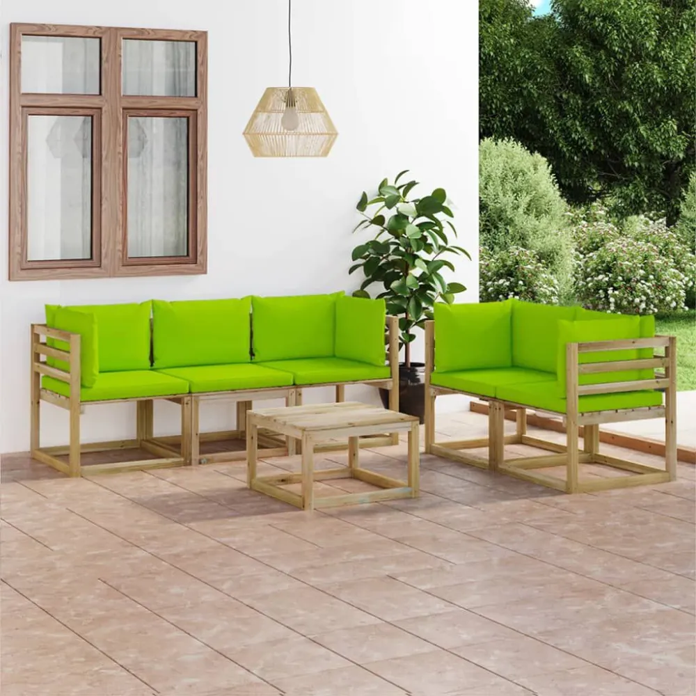 Set Salotto da Giardino 6 pz con Cuscini Verde Trasparente