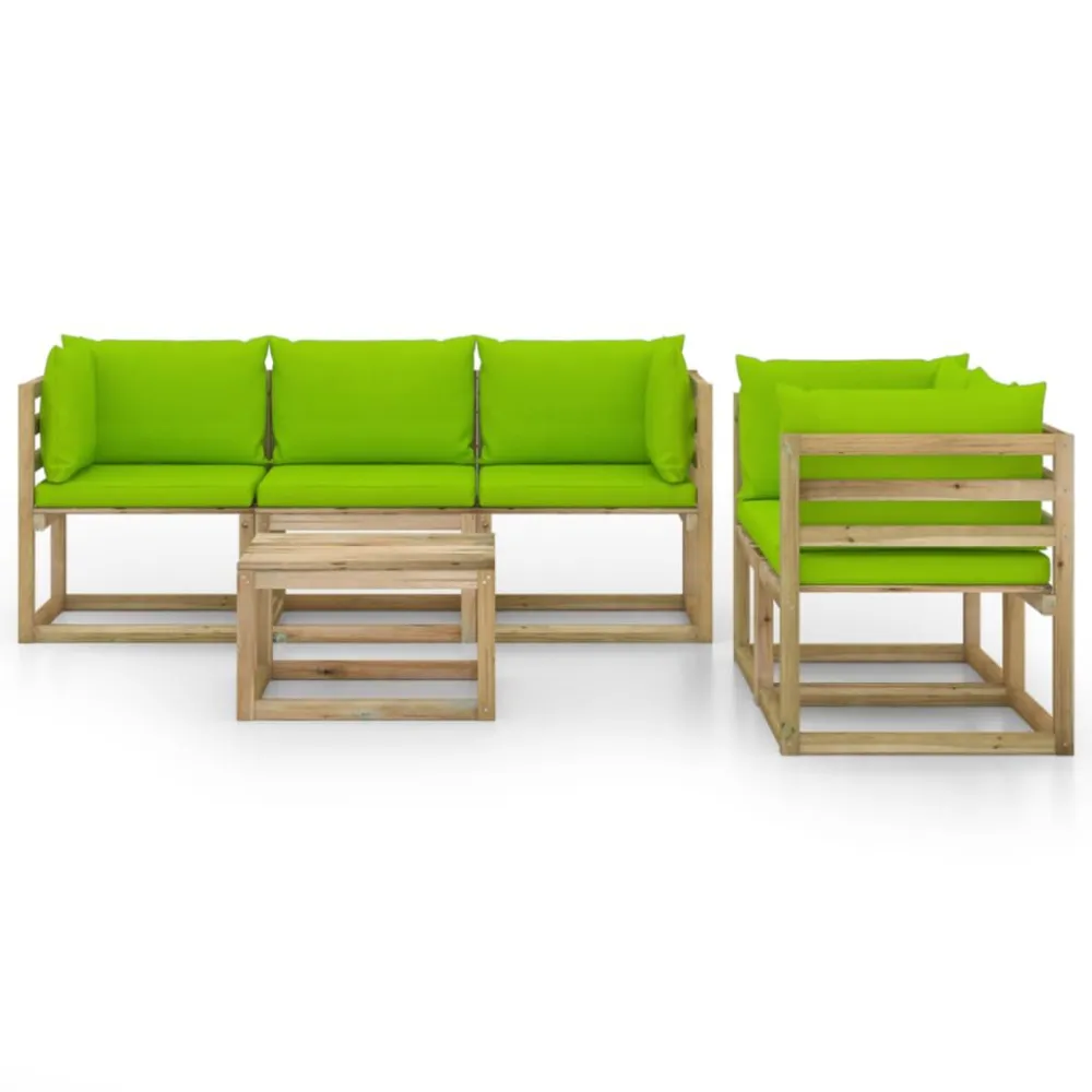 Set Salotto da Giardino 6 pz con Cuscini Verde Trasparente