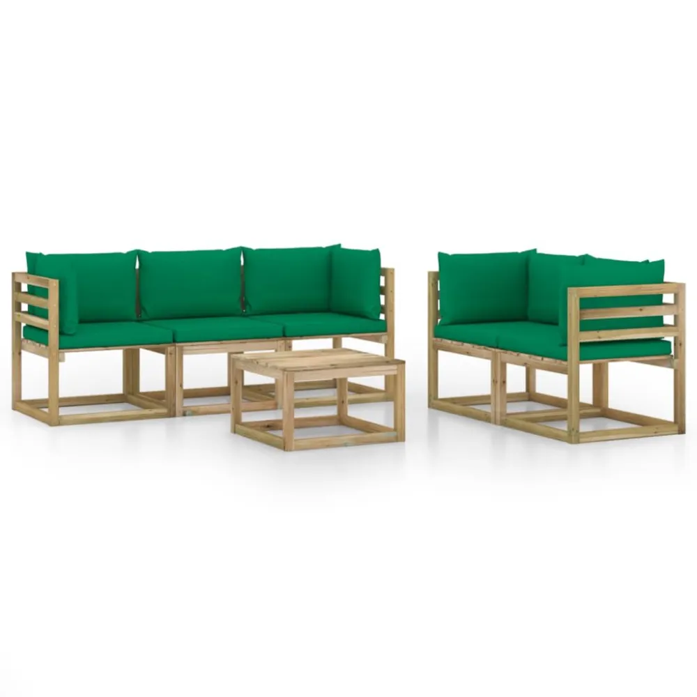Set Salotto da Giardino 6 pz con Cuscini Verdi per Relax all'Aperto