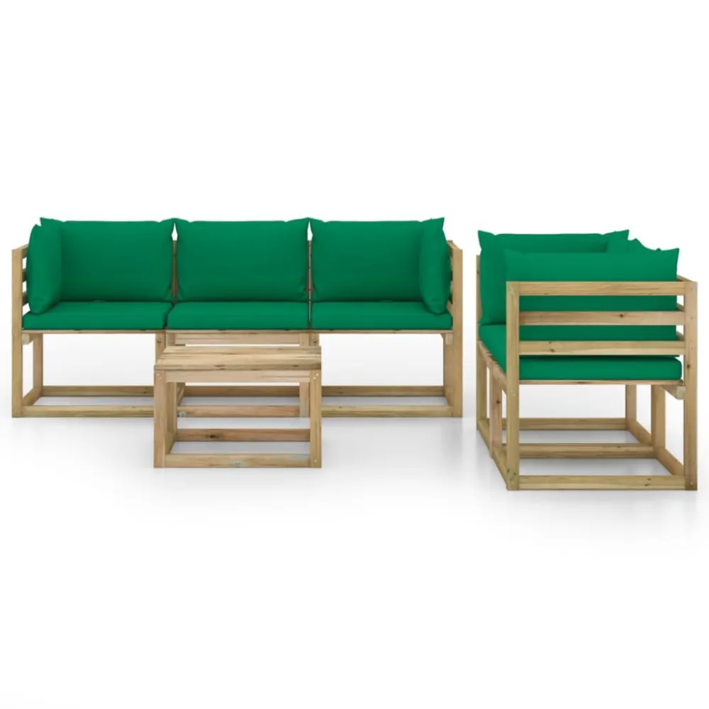 Set Salotto da Giardino 6 pz con Cuscini Verdi per Relax all'Aperto