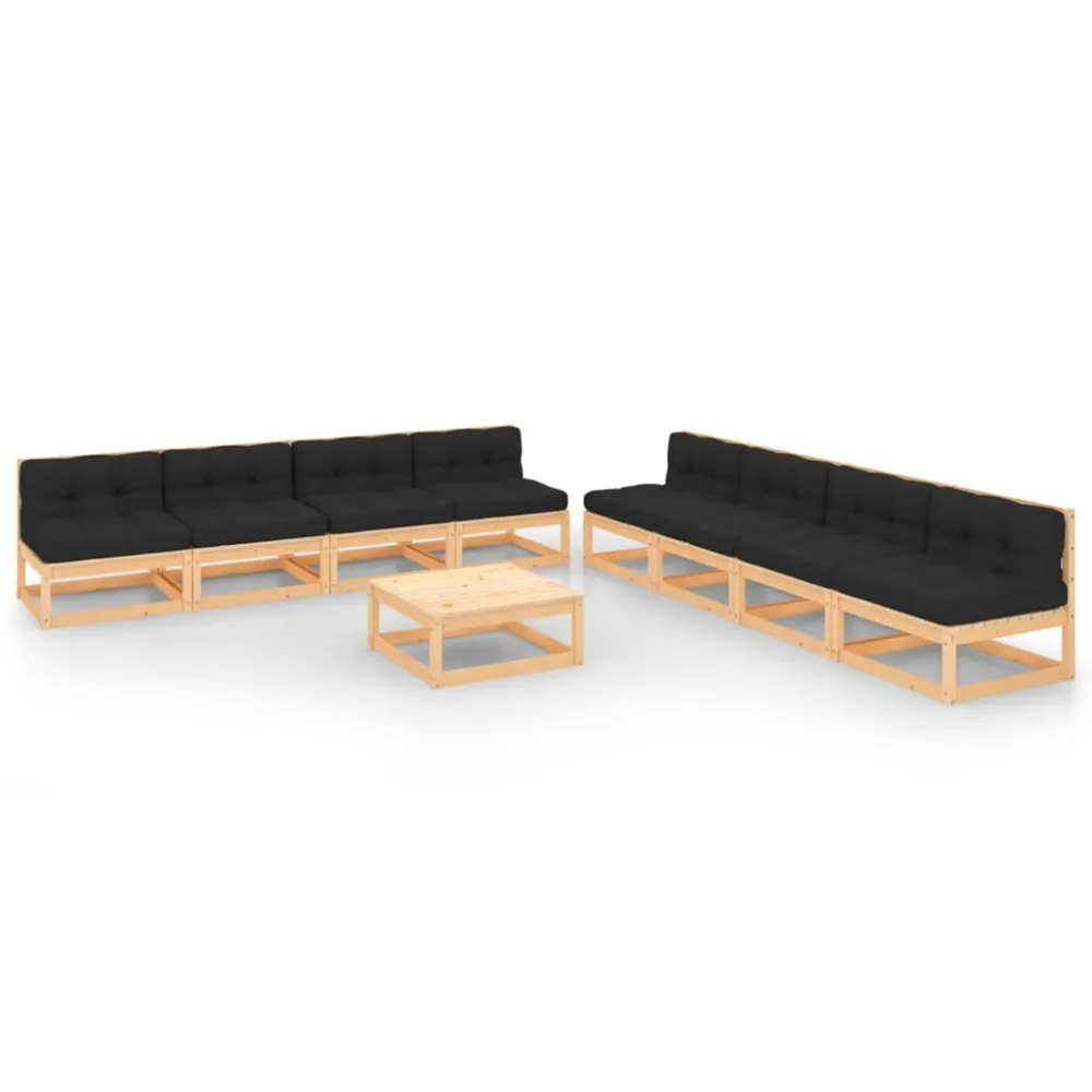 Set Salotto Giardino 9 pz Cuscini Antracite Legno Massello Pino Legno Massello