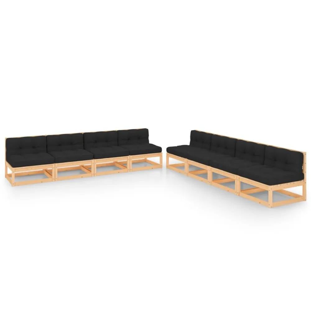 Set Salotto Giardino 8 pz Cuscini Antracite Legno Massello Pino con Schienale Regolabile