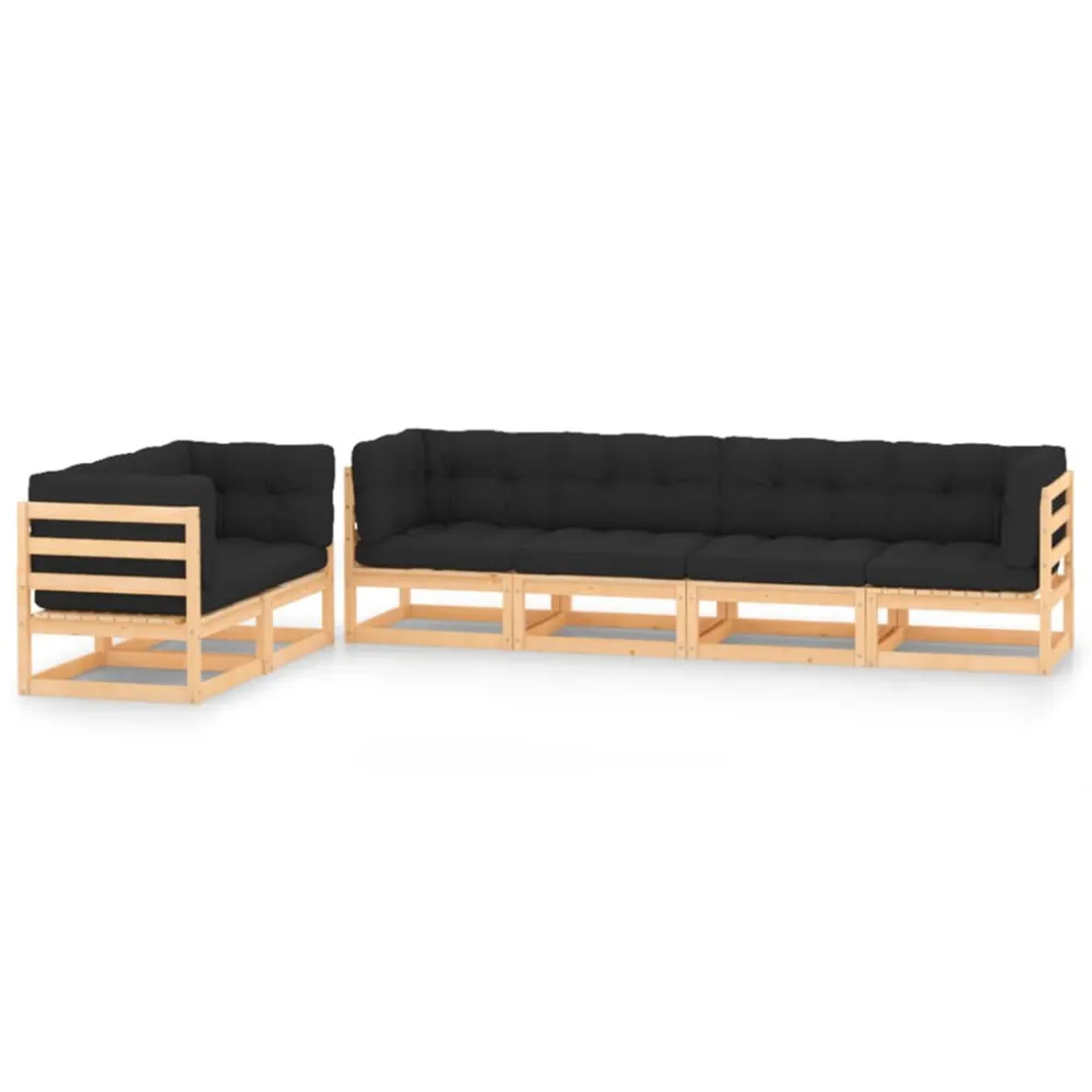 Set Salotto Giardino 6 pz Cuscini Antracite Legno Massello Pino | Pieghevole e Leggera
