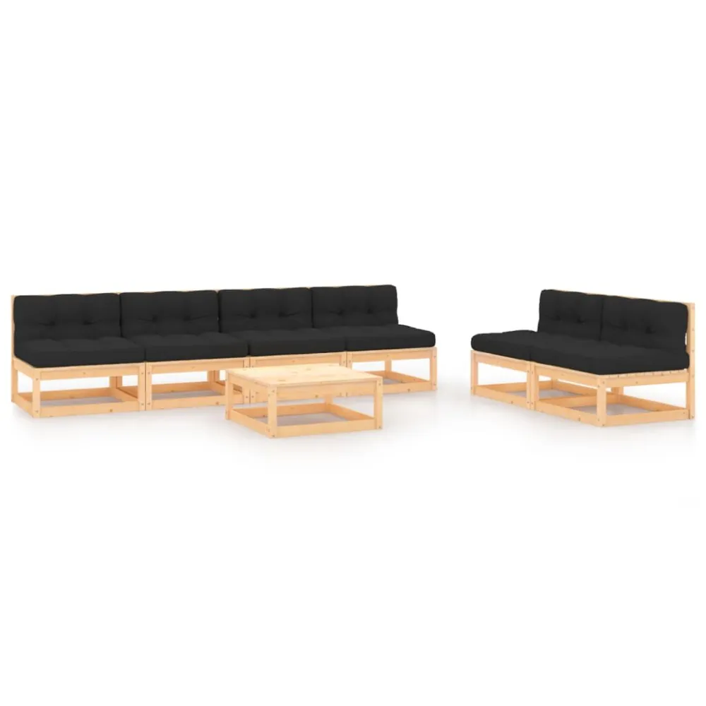 Set Salotto Giardino 7 pz Cuscini Antracite Legno Massello Pino Materiale Alluminio Anodizzato