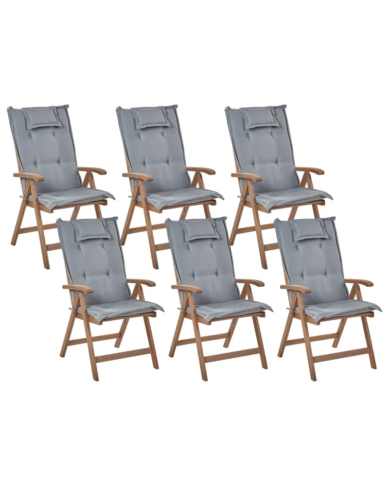 Set di 6 sedie da giardino con cuscini AMANTEA Legno d'acacia Grigio Legno Massello