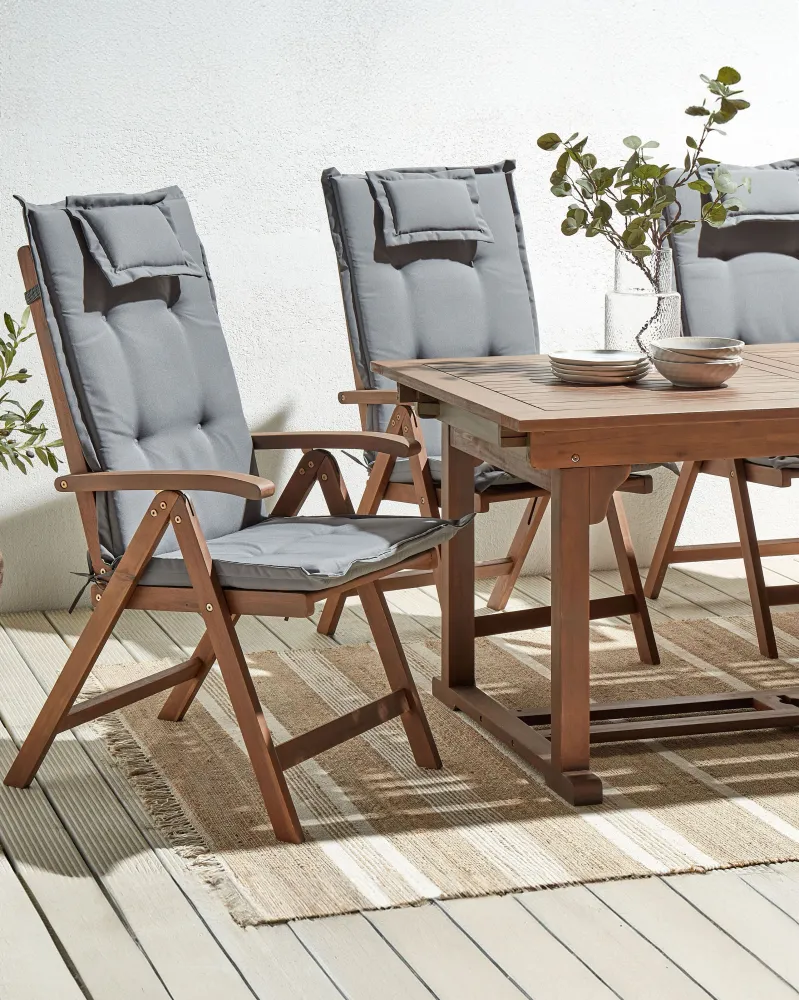 Set di 6 sedie da giardino con cuscini AMANTEA Legno d'acacia Grigio Legno Massello