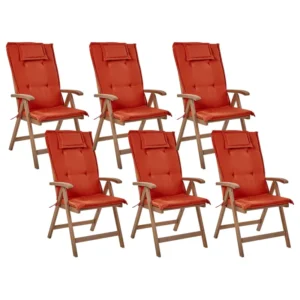 Set di 6 sedie da giardino con cuscini AMANTEA Legno d'acacia Rosso con Rivestimento Tessuto