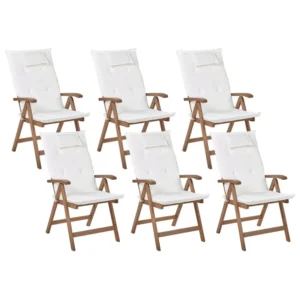 Set di 6 sedie da giardino con cuscini AMANTEA Legno d'acacia Bianco sudicio
