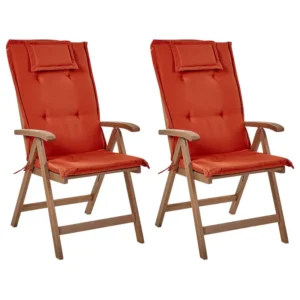 Set di 2 sedie da giardino con cuscini AMANTEA Legno d'acacia Rosso con Portabicchiere Integrato