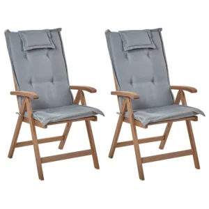 Set di 2 sedie da giardino con cuscini AMANTEA Legno d'acacia Grigio con Cuscino Estraibile