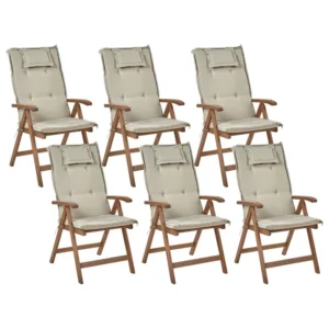 Set di 6 sedie da giardino con cuscini AMANTEA Legno d'acacia Tortora Legno Massello
